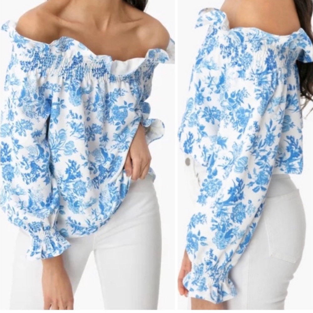 Tuckernuck blue and white top